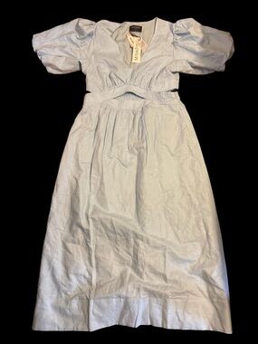 MINKPINK women's size L cotton Light Blue Puff Sleeve Dress brand new